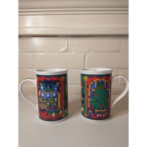 Vintage Christmas Tall Mugs Fine Works Designs